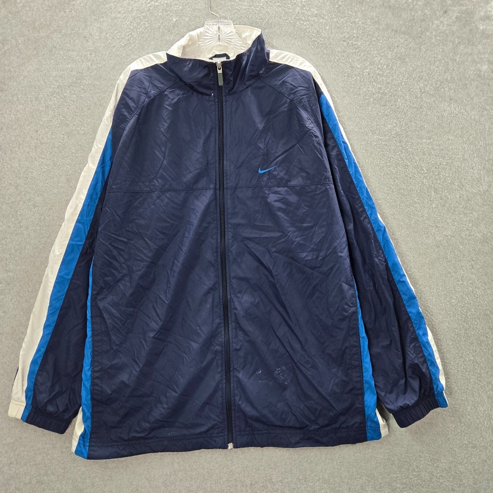 VINTAGE Nike Men Jacket XL Blue 90s Windbreaker Colorblock Full Zip READ